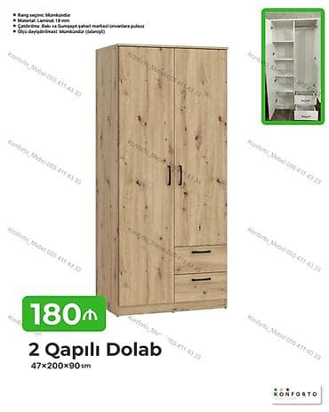 2 qapılı paltar dolabı – 47×200×90 sm - Material: 18 mm laminat - — 1