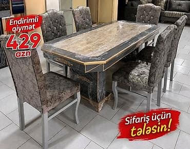 stol ustul: - Yemək otağı üçün masa və stul dəsti - Dəst: 1 ədəd iri düzbucaqlı — 1