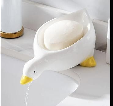 metbex moyka: Ördek formalı sabun qabı - Material: keramik - Rəng: ağ gövdə, sarı — 1