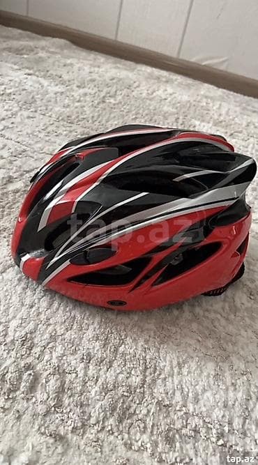 ev velosiped: Velosiped dəbilqəsi - Rəng: qırmızı-qara, ağ xətli idman dizaynı - — 3