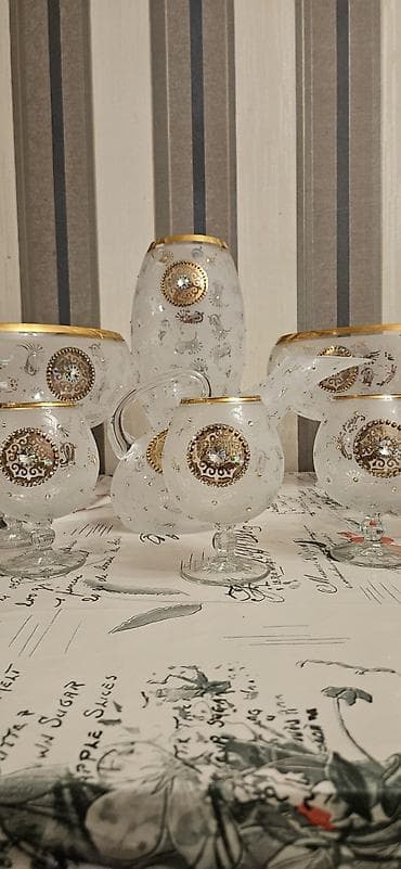 Şüşə bəzəkli süfrə dəsti - Material: qalın şüşə - Üslub: ağ/froste — 1