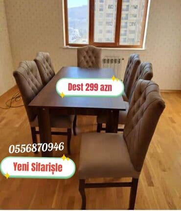 ders masaları: Qonaq otağı üçün, Yeni, Açılmayan, Dördbucaq masa, 6 stul — 3