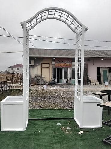 mebleri: Bağ üçün dekorativ ağ taxta trellis qövs - Material: ağ rəngdə — 5