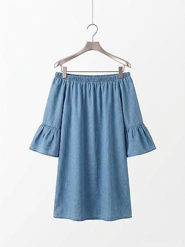 cins: Denim off-shoulder paltar - Model: açıq çiyin (off-shoulder) kəsim — 2