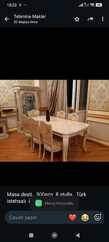 Masa desti. 500azn 8 stulla. Türk istehsalı ünvan hökmeli *Tehi — 1