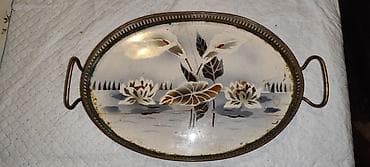 bicaq kepenek: Vintage metal çərçivəli oval servis qabı + 6 ədəd bıçaq dəsti - — 2