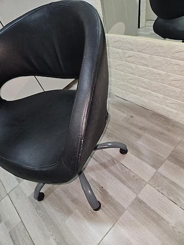 goran mebel: Dairəvi formalı salon/ofis kreslosu - Material: qara süni dəridən — 4