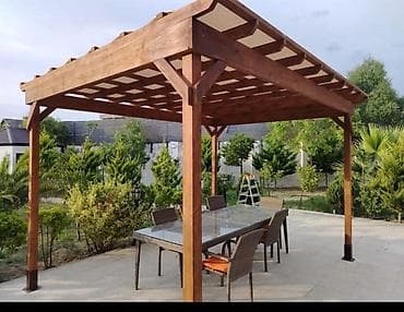 bag stullari: Açıq hava məkanı üçün taxta pergola - Material: tam ağac — 1