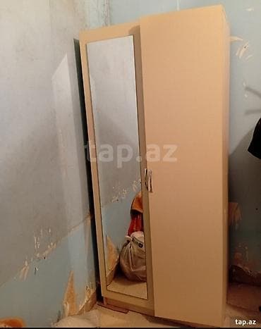 madeyra paltar dolabi: 2 qapılı, Güzgülü, Bej, Taxta, Açılan, Düz dolab — 1