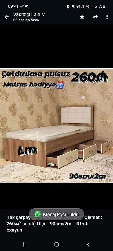 tek krafat: *Tək çarpayı*👑 _*SİFARİŞLƏ VƏ YENİ*_ *Qiymət : 260₼*(1ədədi) Ölçü  — 1