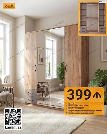 4 qapılı dolab – Kod: 1783 - Ölçülər: Dərinlik 47 sm × Hündürlük 200 — 1
