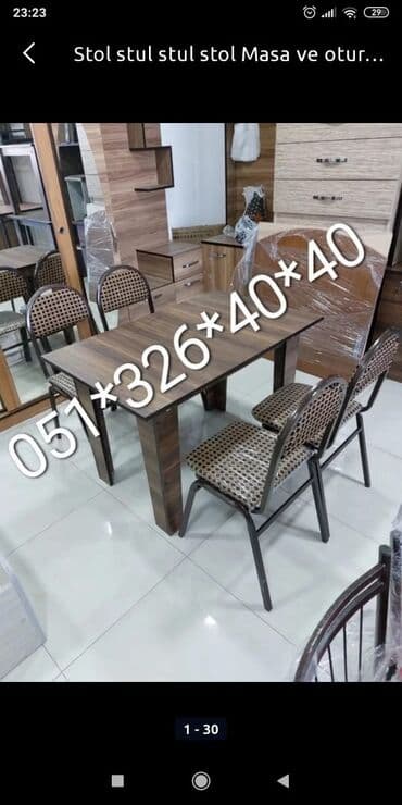 Masa və oturacaq dəstləri: Mətbəx üçün, Yeni, Açılmayan, Dördbucaq masa, 8 stul — 19