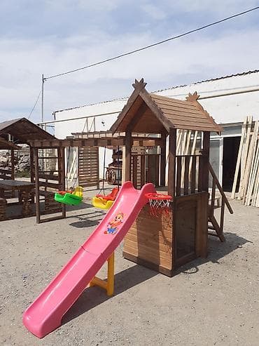 oyuncaq gitara: Uşaq oyun kompleksi – taxta evciyik və sallanan yelləncəklərlə - — 8