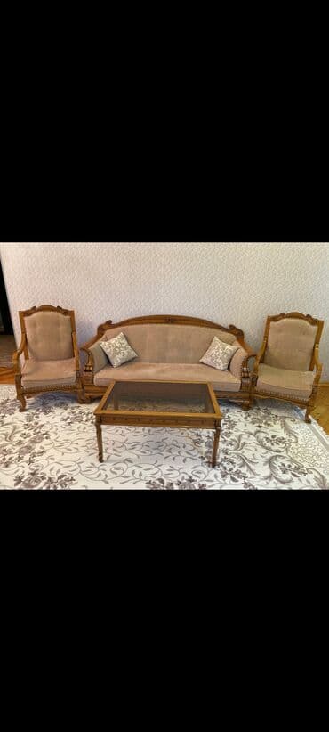 ikinci el metbex mebelleri qiymeti: İşlənmiş, Divan, Jurnal masası, 2 kreslo — 1