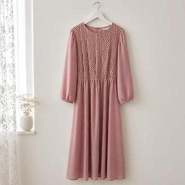 Pudra-çəhrayı rəngli, zərif krujeva detallı uzun don. - Model: uzun — 1