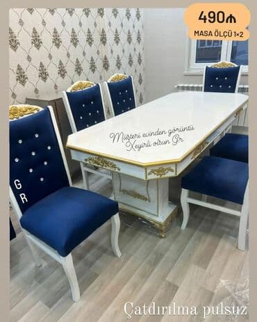 masalar ve stullar: Qonaq otağı üçün, Yeni, Dördbucaq masa, 6 stul — 18