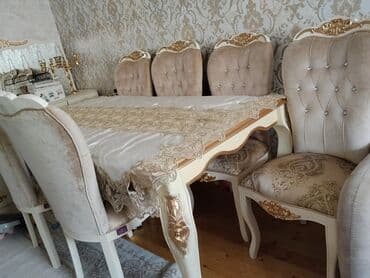 kafel qiymetleri 2022: Qonaq otağı üçün, İşlənmiş, Açılmayan, Oval masa, 6 stul — 6