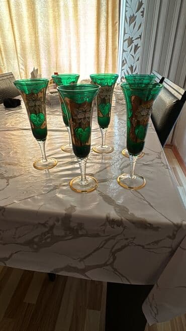 xrustal stəkan ölçüsü: Qədəhlər, rəng - Yaşıl, Şüşə, 6 ədədli dəst — 1