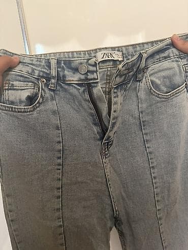 ZARA qadın cins şalvarı - Rəng: açıq-boz/stone-wash denim - Yüksək — 1
