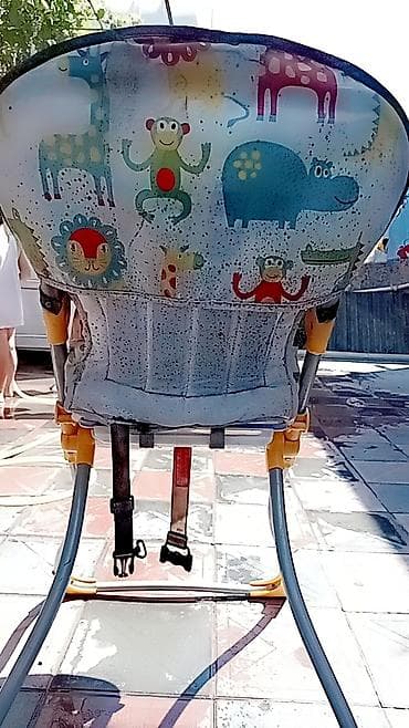 Yemək masaları, oturacaqları: Uşaq yemək stulu - Rəng: sarı süfrə, rəngarəng heyvan naxışlı — 5