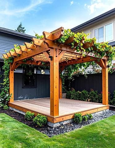 oturacaq uzu: Taxta pergola – həyətyanı sahə, bağ və terraslar üçün dekorativ — 2