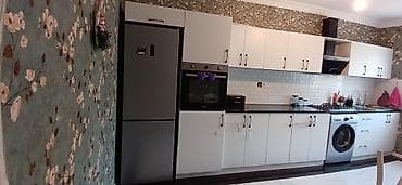 Mətbəx mebel dəsti və texnika - Düz xəttli, ağ rəngli mətbəx