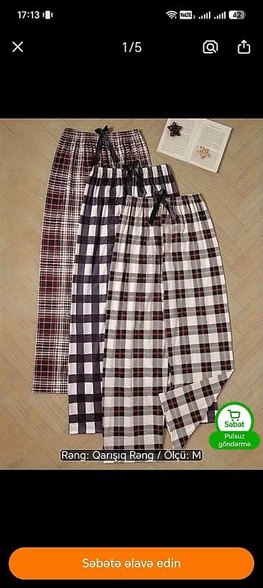 - Məhsul: Qara-qəhvəyi və ağ tonlarda dama naxışlı ev şalvarı (pijama