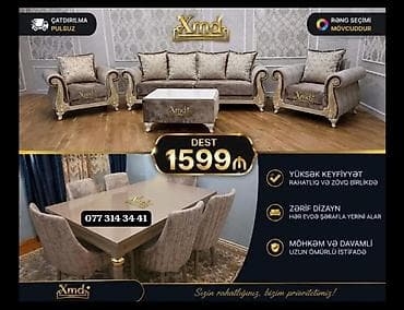 Xmd mebel dəsti - Tam dəst: 3 nəfərlik divan, 2 ədəd kreslo, orta