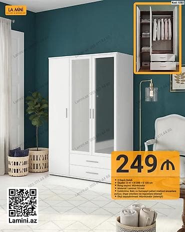 seyf dolab: 3 qapılı dolab – Kod: 1080 - Ölçü: E 47 × H 200 × E 120 sm - Rəng — 1