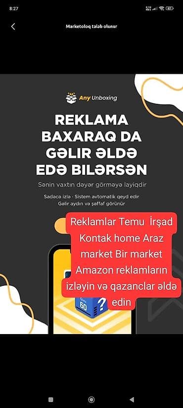 reklam baner: Any Unboxing – reklam izləmə ilə gəlir qazandıran mobil platforma — 1