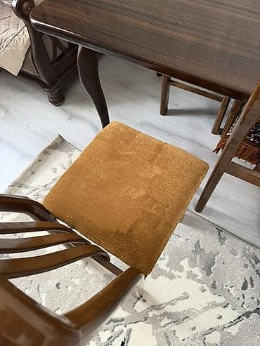 stulla: Qonaq otağı üçün, İşlənmiş, Dördbucaq masa, 6 stul — 3
