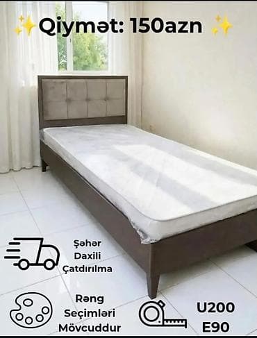 Çarpayılar: Tək nəfərlik çarpayı və döşək dəsti - Ölçü: U200 x E90 (200 x 90 sm) — 1