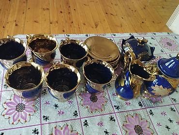 Çay dəsti, rəng - Göy, Farfor, 6 nəfərlik