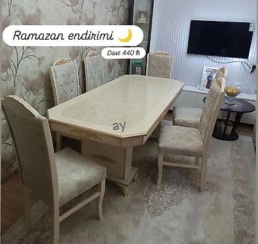 Qonaq otağı üçün, Açılan, Dördbucaq masa, 6 stul lalafo.az -da Qonaq otağı üçün, Açılan, Dördbucaq masa, 6 stul