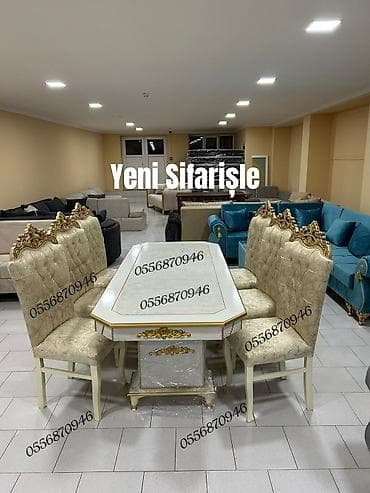 Qonaq otağı üçün, Yeni, Açılmayan, Kvadrat masa, 6 stul