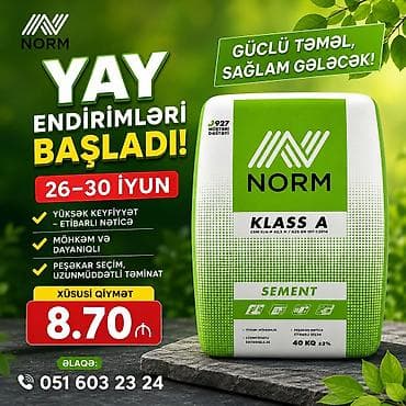 sintepon material: Məhsul: Norm “Klass A” sement Çəki: 40 kq Marka/standart: CEM — 1