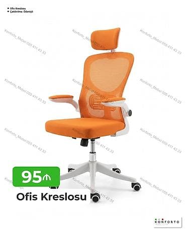 Ofis kreslosu – narıncı rəngdə, mesh arxa dayaqlı model — 1