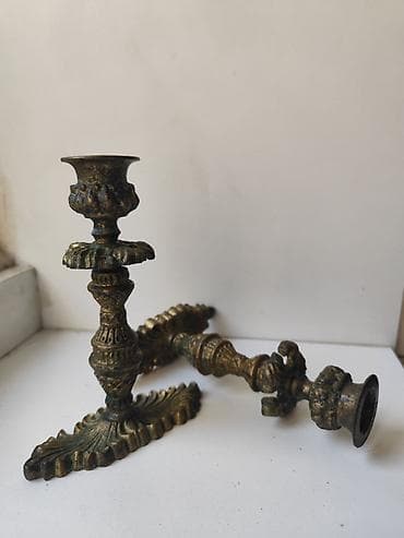 şamdanlar: İki ədəd dekorativ şamdan dəsti - Material: bürünc tökmə - Üslub — 2
