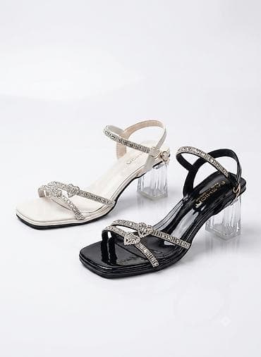 sandal: Məhsul: Qadın sandaleti – kristal daşlı, şəffaf blok dabanlı Təsvir — 1