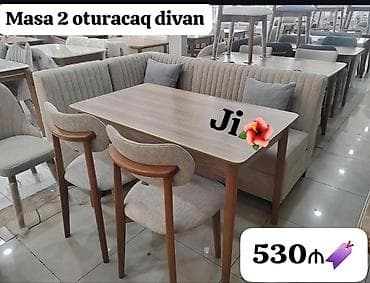 divan ustu: Masa və 2 oturacaq divan dəsti - Tərkib: 1 ədəd yemək/çay masası + — 1