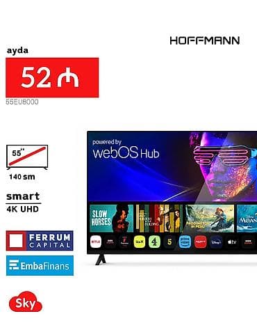Yeni Televizor Hoffmann LED ekran 55" 4K (3840x2160), Pulsuz çatdırılma lalafo.az -da Yeni Televizor Hoffmann LED ekran 55" 4K (3840x2160), Pulsuz çatdırılma