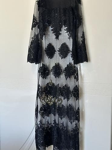 Qara tüllü krujeva paltar (uzun) - Stil: şəffaf tül üzərində sıx
