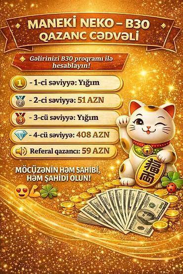 Maneki Neko – B30 proqramı ilə qazanc platforması Xüsusiyyətlər: - — 2