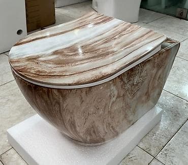 hamam tualet kafel dizayni: Divar tipli asma unitaz – mərmər naxışlı dizayn - Üstü və gövdəsi — 1