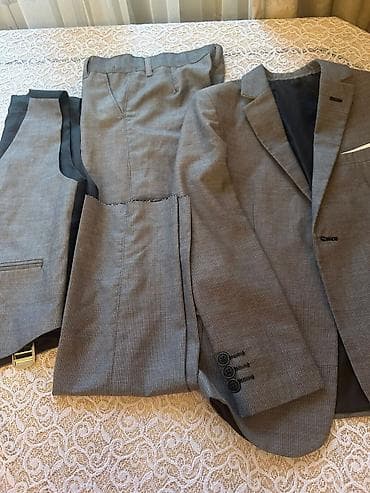 desd paltarlar: Kişi kostyum dəsti – 3 parça - Rəng: boz (xırda dama/mini-çek naxışlı — 5