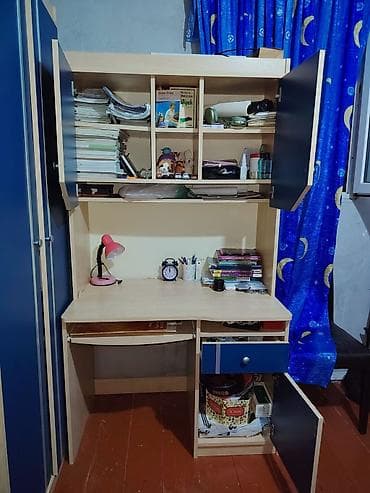 Düz masa, Stulsuz, Polkalı, Siyirməli, MDF — 3