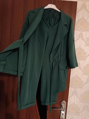 Qadın üçlü dəst – tünd yaşıl rəng - Dəst: uzun qollu yüngül pencək