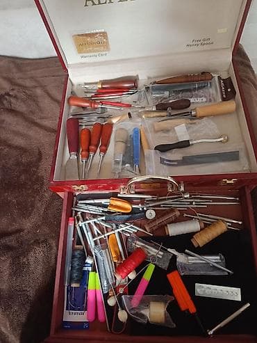 Mexaniki əl alətləri: Dəri və əl işləri üçün peşəkar alət dəsti – taxta qutuda tam komplekt — 2