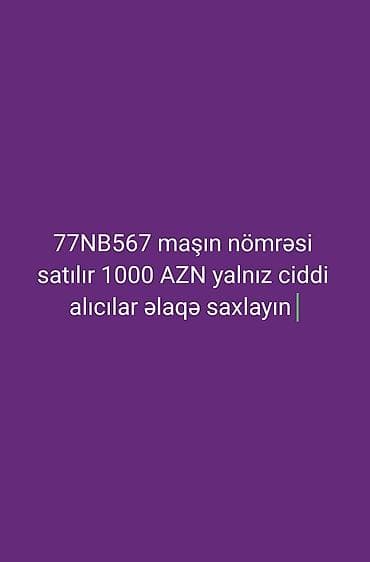 Satılır: avtomobil dövlət qeydiyyat nişanı 77-NB-567 - Nömrə formatı