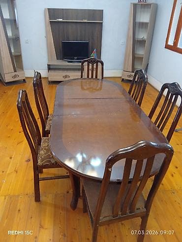 Qonaq otağı üçün, İşlənmiş, Oval masa, 6 stul